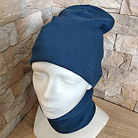 Стильный молодежный комплект шапка - хомут на флисе синий