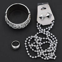 Комплект сріблястий пластик браслет намиста кільце сережки