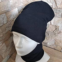 Стильный молодежный комплект шапка - хомут на флисе темно-синий