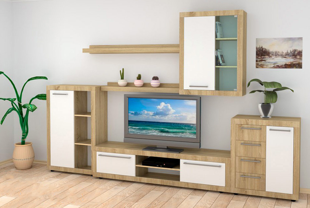 Вітальня комплект МГ-1 Стінка 2 КОМПАНІТ Дуб комбі (349х40х227 см), фото 1