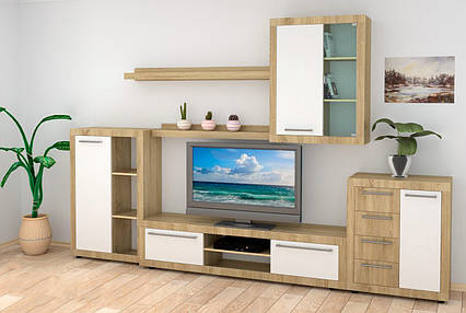 Вітальня комплект МГ-1 Стінка 2 КОМПАНІТ Дуб комбі (349х40х227 см)