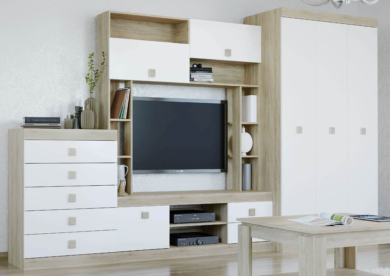 Вітальня Соната комплект 1 ЕВЕРЕСТ Дуб сонома + Білий., фото 1