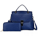 Жіноча сумка у наборі 2 в 1 сумка + гаманець , екошкіра під крокодила, чорний, фото 2