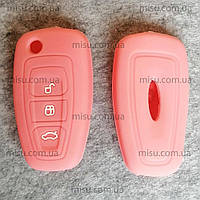 Силиконовый чехол для выкидного ключа Ford 3 кнопки, розовый