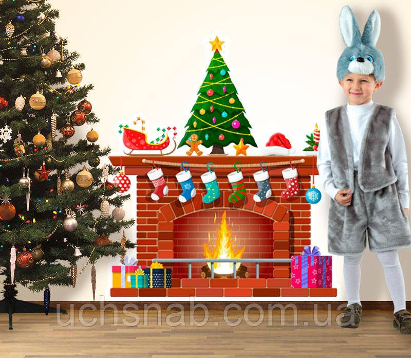 Новорічна прикраса - наклейка на стіну камін, фото 1