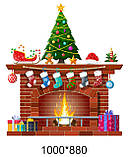 Новорічна прикраса - наклейка на стіну камін, фото 2