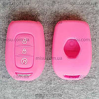Силиконовый чехол для ключа автомобилей марки Renault цвет розовый 3 кнопки