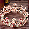 Корона та сережки набір АЗАРІКА кругла корона на голову червоно-зелене каміння Прикрашені для волосся, фото 5