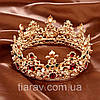 Корона та сережки набір АЗАРІКА, кругла корона на голову, червоно-зелене каміння Прикрашені для волосся, фото 9