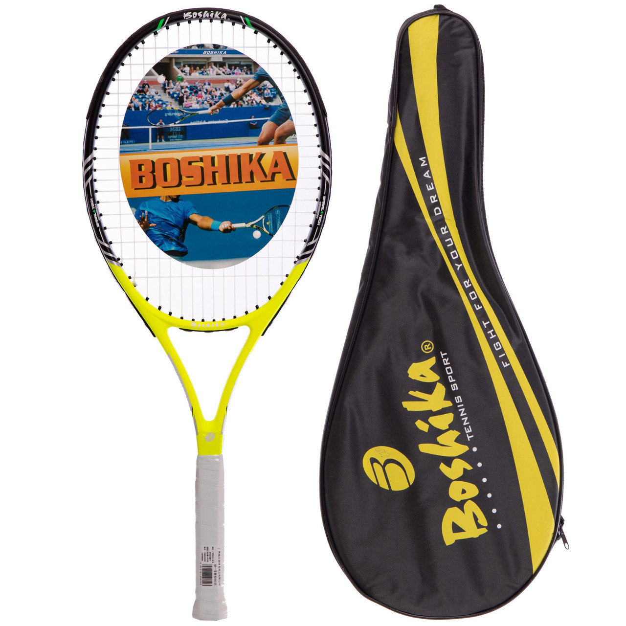 Ракетка для большого тенниса новичкам или любителям взрослая черная BOSHIKA POWER (СПО 620)