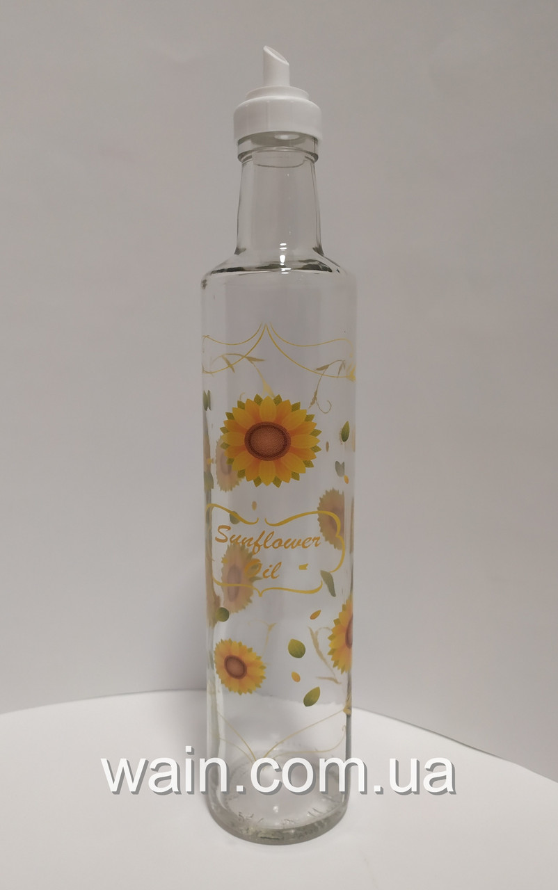 Декорована пляшка 500 мл скляна з пластиковим дозатором для олії "Соняшник" Everglass