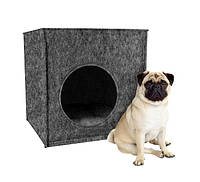 Будиночок лежанка з повсті "Кубик" з подушкою для маленьких та середніх порід собак розмір Л