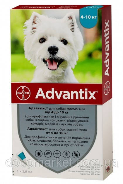 Адвантикс Bayer Advantix краплі для собак вагою 4-10 кг 4 піпетки, фото 1