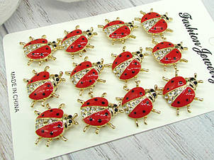 Брожка Божа корівка велика 2.5 см у стразах 12 шт/пач.