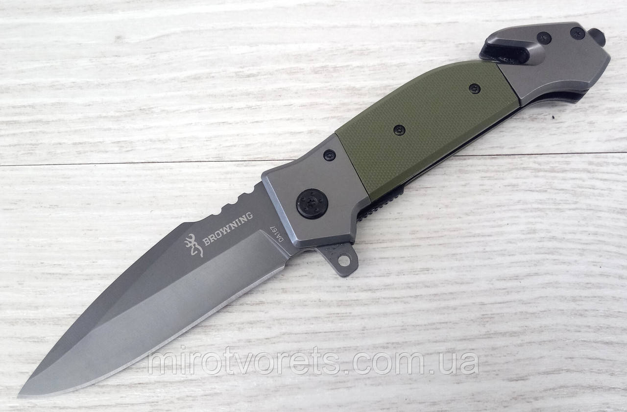 Ніж складаний Browning стропоріз, склобій, олива