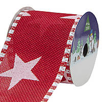 Декоративная ленточка в рулоне красная со звездочкой, d=6,3 см, 3м, красный, полиэстер (080556-2)