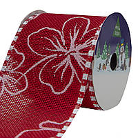 Декоративна стрічка в рулоні червона з контуром квітки, d=6,3 см, 3м, червоний, поліестер (080556-6)
