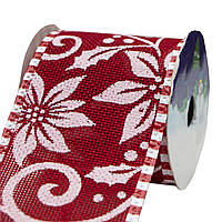Декоративна стрічка в рулоні в білі квіти, d=6,3 см, 3м, червоний, поліестер (080594-3)