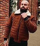 Чоловіча зимова куртка тепла замшева з хутром коричнева Туреччина. Живе фото. Чоловіча куртка, фото 2