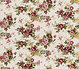 Скатертина бавовна тефлон водовідштовхувальне гідрофобне просочення принт із бордовими трояндочками в маленьких букетах, фото 2