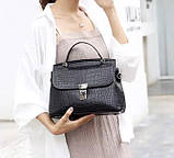 Жіноча сумка у наборі 2 в 1 сумка + гаманець , екошкіра під крокодила, чорний, фото 3
