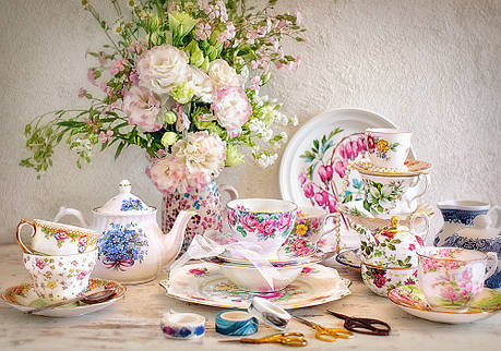 Пазли Натюрморт з порцеляною і квітами на 500 елементів, фото 1