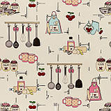 Скатертина овальна бавовна тефлон водовідштовхувальне гідрофобне просочення з кухонними мотивами бордово-рожевого, фото 2