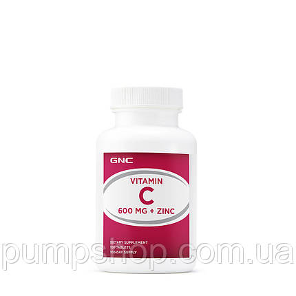 Вітамін C з цинком GNC Vitamin C 600 mg + Zinc 100 таб. (Уцінка ТЕРМІН ПРИДАТНОСТІ ПО 4.22), фото 2