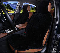 Накидка на сиденье автомобиля из натурального меха овчины (мутона) черный с окантовкой