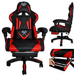 Крісло для геймерів офісний стул геймерське крісло спортивне нове 8979 червоне з підставкою для ніг, фото 2