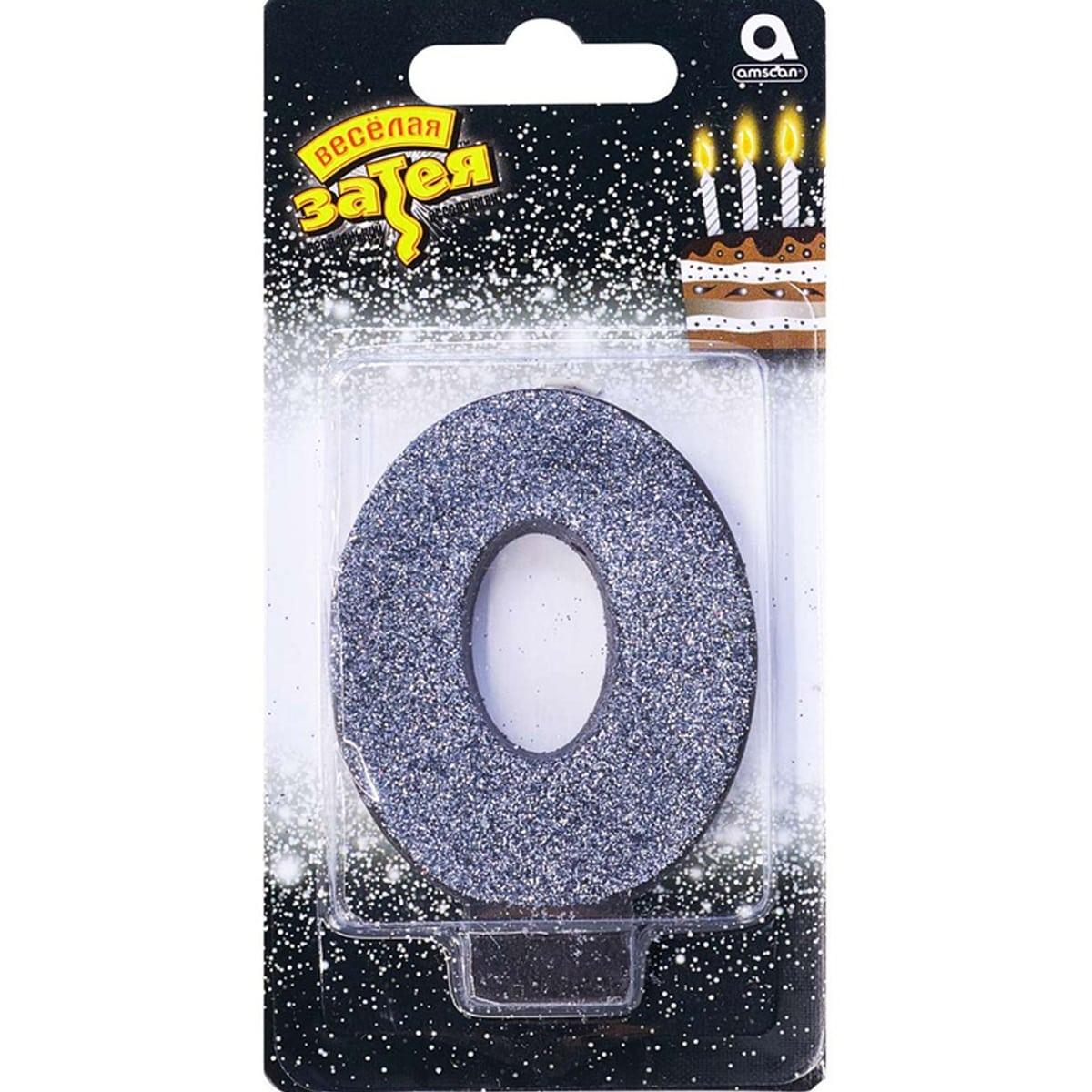 Свічка цифра "0" Весела Затія Чорна глітер 8 см