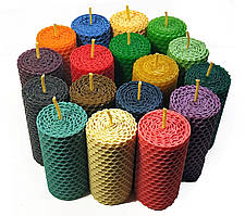 Свічки катані з кольорової вощини висота 8.5 см діаметр 4 см час горіння 3 години