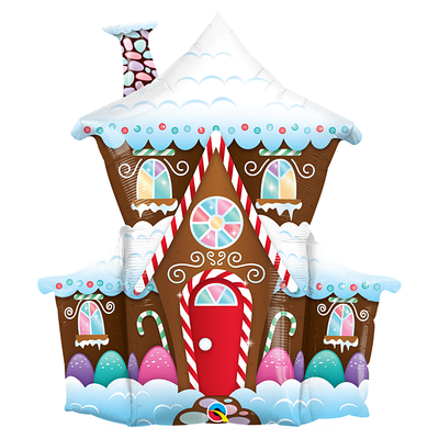 Q 37" Decorated Gingerbread House Foil Balloon. Куля повітряна фольгована новорічна Пряниковий будиночок