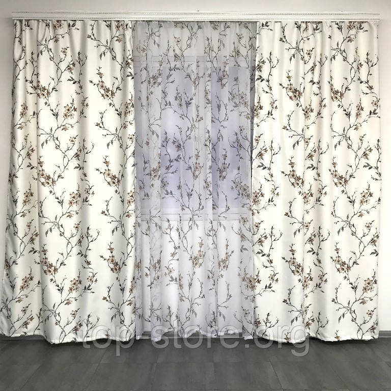Готові атласні штори з тюлю. Штори 150x270 + тюль 400x270