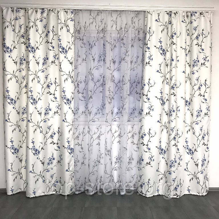 Готові атласні штори з тюлю .Штори 150x270 + тюль 400x270