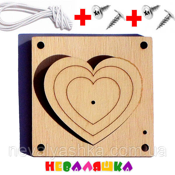 Заготівля для Бизиборда Рамка Вкладиш СЕРДЕЧКО 7,4 см Пазл на Резинці Сортер Вкладиш для бізіборда, фото 1