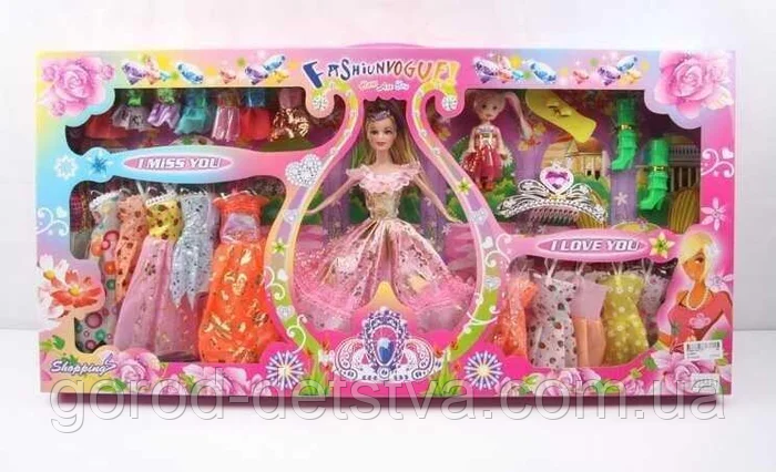 Лялька з гардеробом 2258 А1, шарнірна, руки ноги гнуться, в коробці, фото 1