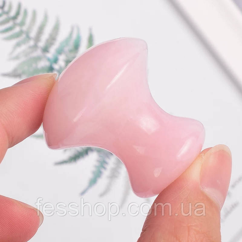 Скребок гуаша грибок Jade Roller Рожевий кварц