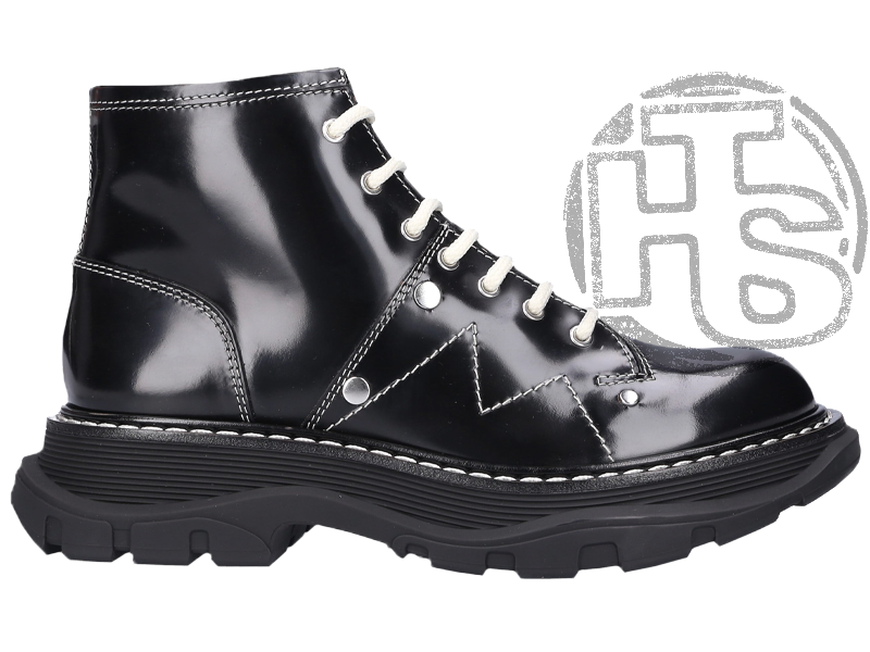 Жіночі черевики Alexander McQueen Tread Lace Up Ankle Boot Black 595469WHQSG1090 (с мехом)