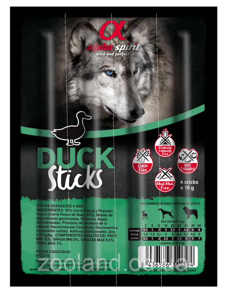 Alpha Spirit Sticks Ласощі для собак з качкою, 4 шт.
