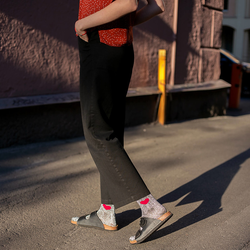 Шкарпетки SOX сріблясті з рожевим сердечком Love silver