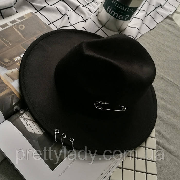 Капелюх унісекс Федора зі стійкими полями та металевим декором чорна