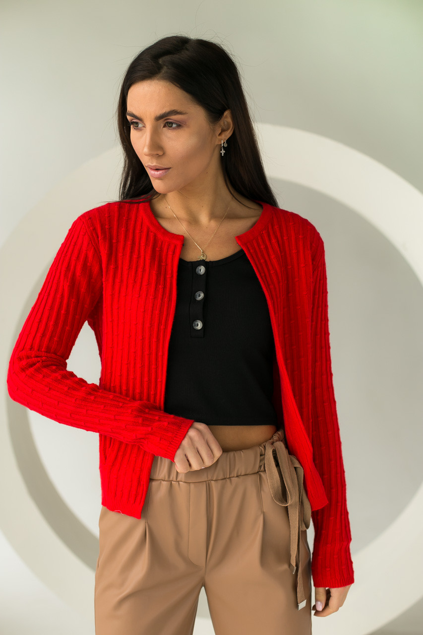Короткий кардиган з стильним узором P-M - червоний колір, XL/XXL (є розміри)