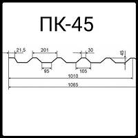 Профнастил покрівельний ПК-45 оцинкований Україна 0,7 мм.