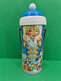 Новорічний тубус для цукерок малий/Снігуронька (d-67*165mm) (1 шт.)