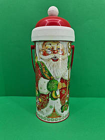 Новорічний тубус для цукерок малий/Дід Мороз і ведмежатко (d-67*165mm) (1 шт.)