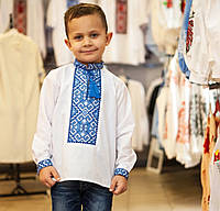 Детская вышитая рубашка вышиванка для мальчика синий узор