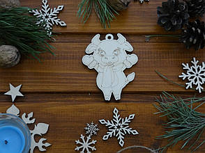 Дерев'яна новорічна іграшка Бичок "Обнімашки"