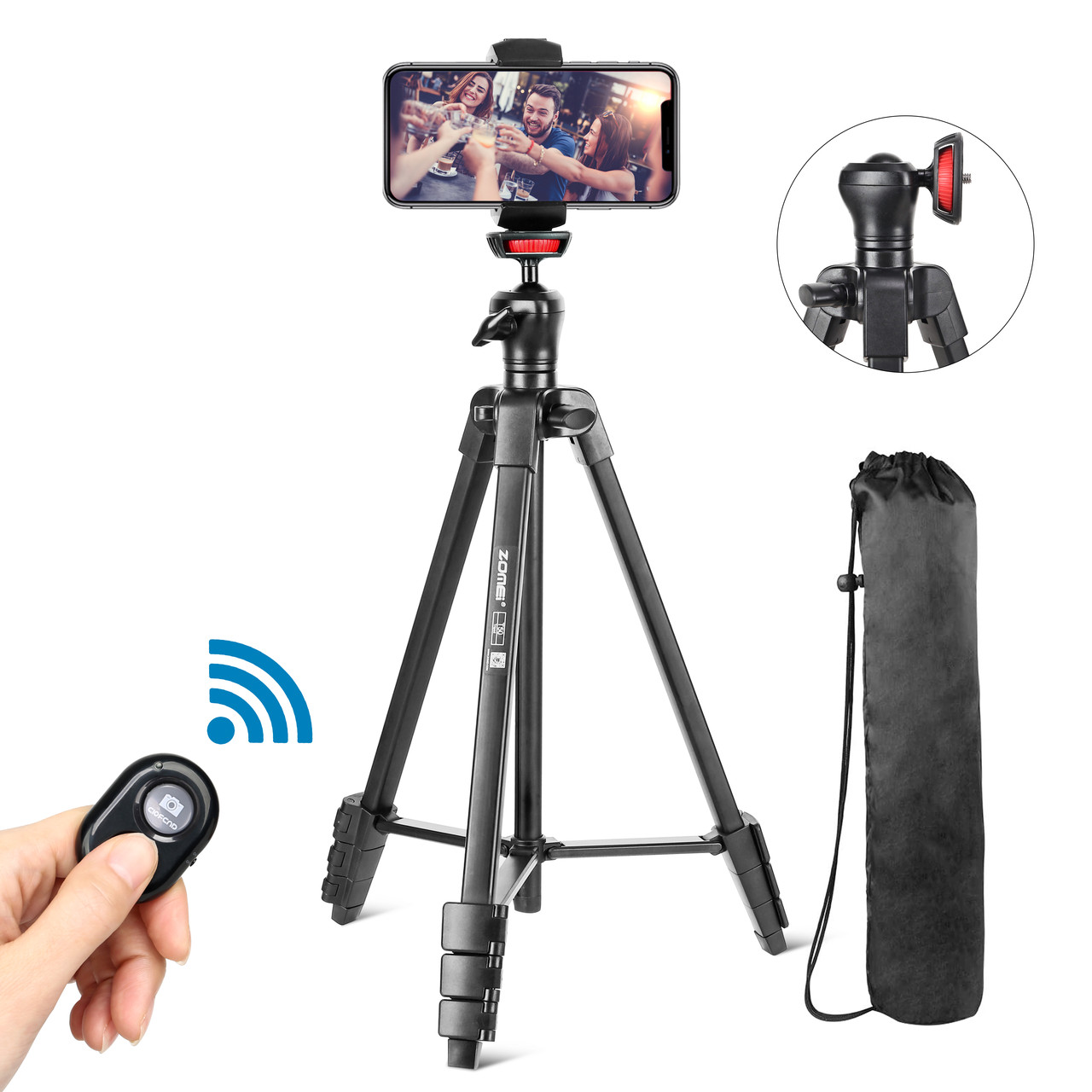Штатив фірми ZOMEI для фотоапаратів, камер, телефонів - T50 + кріплення та Bluetooth пульт для телефону