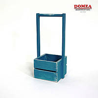 Ящик деревянный с ручкой синий с белыми потертостями, 12х12х10(30) см